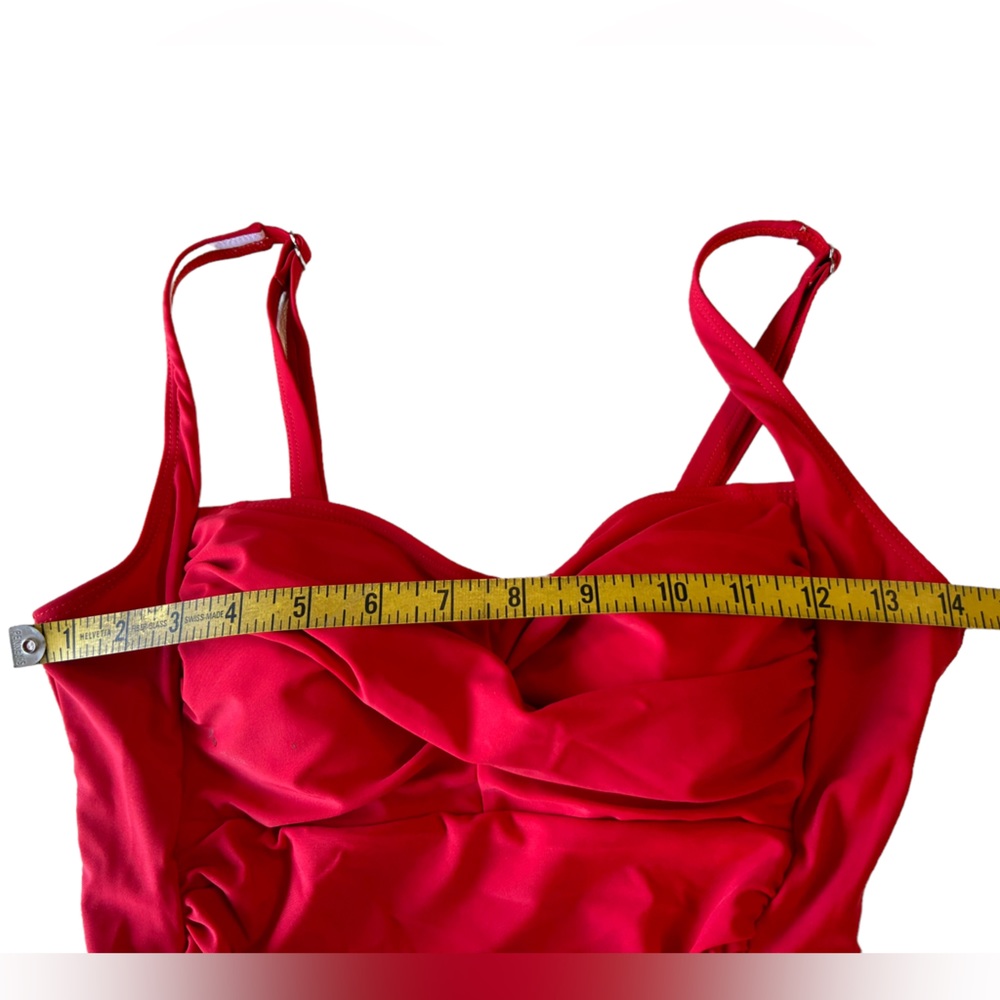 EKOUAER RED Vintage Retro One Piece Monikini Swimsuit ruched middle NWT - Picture 5 of 10